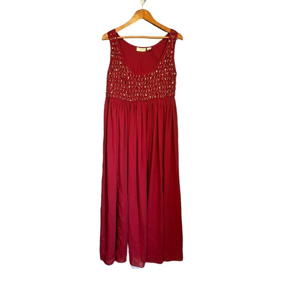 Victoria’s Secret red beaded maxi slip‎ dress. Gold  tag